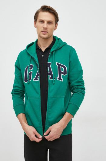 Mikina GAP pánská, zelená barva, s kapucí, s aplikací