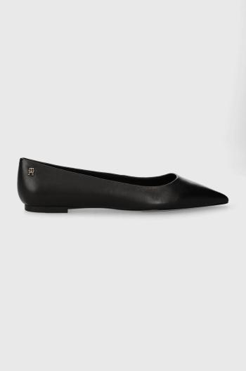 Kožené baleríny Tommy Hilfiger ESSENTIAL POINTED BALLERINA černá barva, FW0FW07863