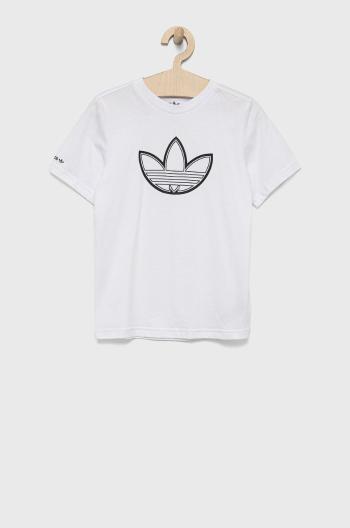 Dětské bavlněné tričko adidas Originals HE2074 bílá barva, s potiskem