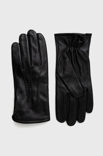Kožené rukavice Guess pánské, černá barva
