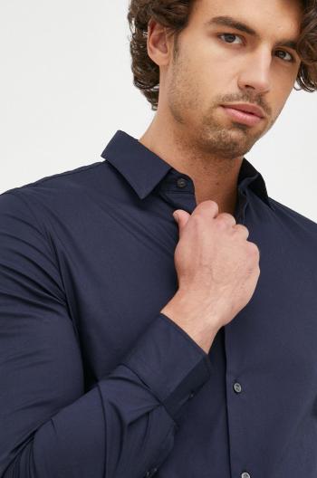 Košile Sisley pánská, tmavomodrá barva, slim, s klasickým límcem