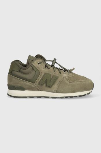 Dětské semišové zimní boty New Balance GV574HG1 zelená barva