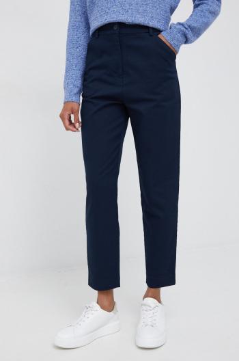 Kalhoty Sisley dámské, tmavomodrá barva, střih chinos, high waist