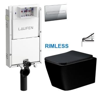 LAUFEN Podomít. systém LIS TW1 SET s chromovým tlačítkem + WC MEXEN TEO ČERNÁ Rimless + SEDÁTKO H8946630000001CR ME02