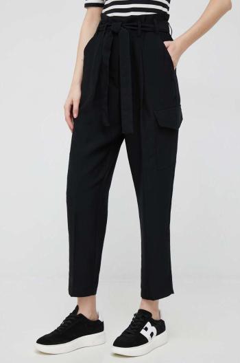 Kalhoty Dkny dámské, černá barva, kapsáče, high waist