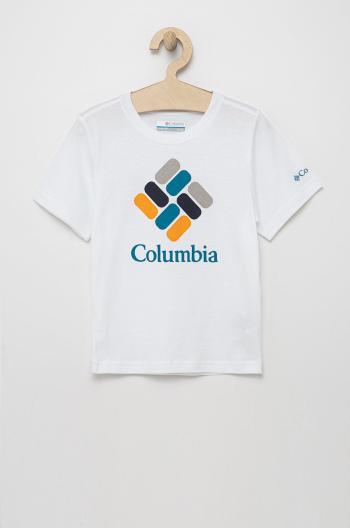 Dětské bavlněné tričko Columbia bílá barva, s potiskem