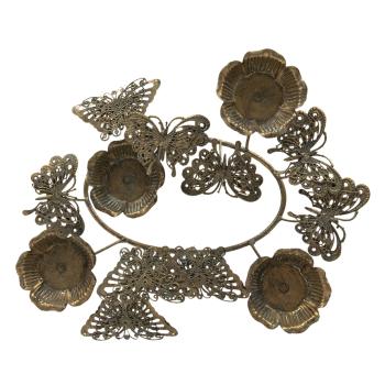 Bronzový antik kovový svícen na čajové svíčky Květiny - 35*31*12 cm 6Y3990