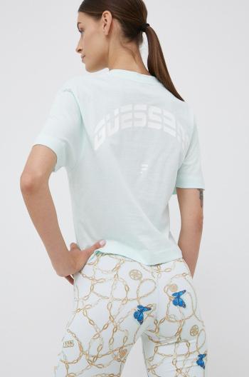 Bavlněné tričko Guess tyrkysová barva