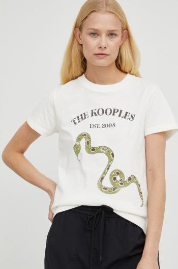 Bavlněné tričko The Kooples béžová barva