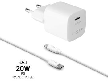 FIXED Set síťové nabíječky Mini s USB-C výstupem a USB-C/USB-C kabelu, podpora PD, 1 m, 20WFIXC20M-CC-WH, bílý - rozbaleno