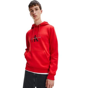 Calvin Klein Calvin Klein pánská červená mikina ARCHIVAL MONOGRAM FLOCK HOODIE