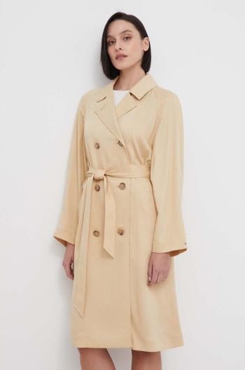 Trench kabát Tommy Hilfiger dámský, béžová barva, přechodný, dvouřadový, WW0WW41900