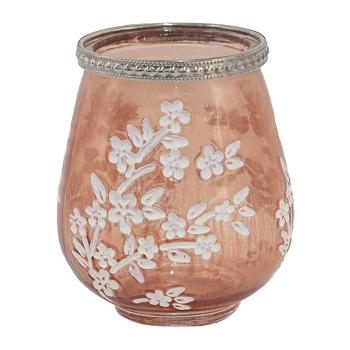 Béžovo-hnědý skleněný svícen na čajovou svíčku s květy Teane  - Ø 9*10 cm 6GL3498