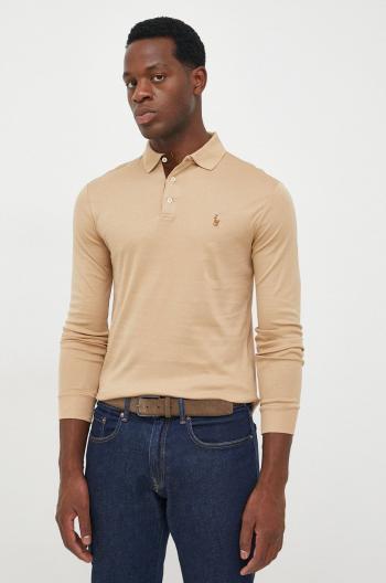 Bavlněné tričko s dlouhým rukávem Polo Ralph Lauren béžová barva