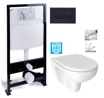 PRIM předstěnový instalační systém s černým tlačítkem  20/0044 + WC JIKA LYRA PLUS RIMLESS + SEDÁTKO DURAPLAST SLOWCLOSE PRIM_20/0026 44 LY2