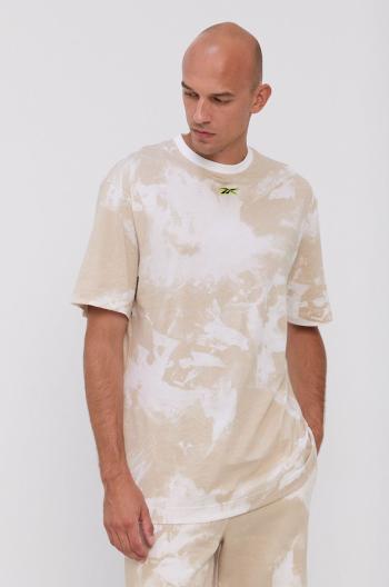 Bavlněné tričko Reebok GS8999 béžová barva, vzorované