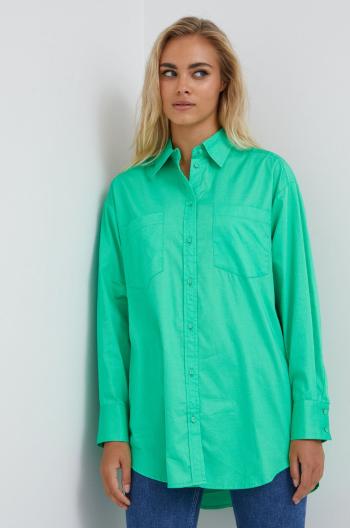 Bavlněné tričko Y.A.S zelená barva, relaxed, s klasickým límcem