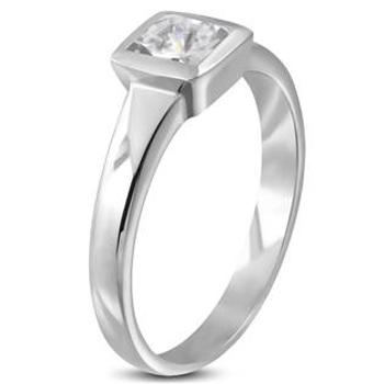 Šperky4U Ocelový prsten se čtvercovým zirkonem - velikost 52 - OPR1009-52