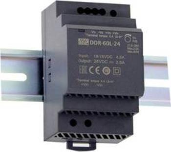 DC/DC měnič napětí na DIN lištu Mean Well DDR-60G-15, 1 x, 15 V/DC, 4 A, 60 W