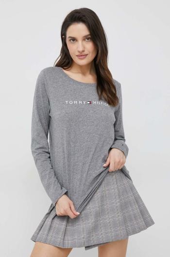 Bavlněné tričko s dlouhým rukávem Tommy Hilfiger šedá barva