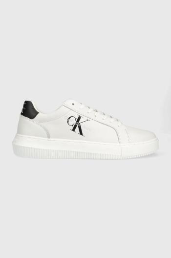 Kožené sneakers boty Calvin Klein Jeans YM0YM00681 CHUNKY CUPSOLE MONOLOGO bílá barva