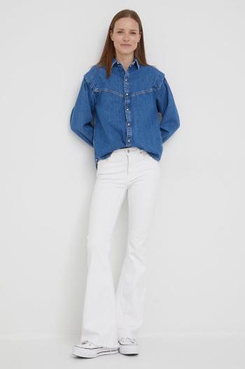 Džínová košile Pepe Jeans Eve dámská, tmavomodrá barva, regular, s klasickým límcem