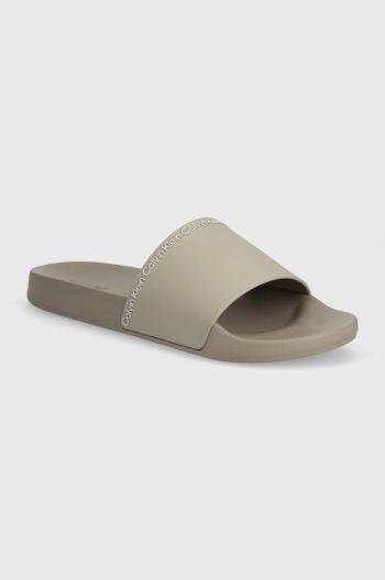 Pantofle Calvin Klein POOL SLIDE RUBBER pánské, béžová barva, HM0HM00981