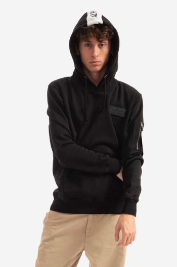 Mikina Alpha Industries Red Stripe Hoody pánská, černá barva, s kapucí, s potiskem, 178314.95