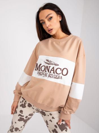 BÉŽOVÁ MIKINA BETHANY S VÝŠIVKOU "MONACO" -FA-BL-7629.19P-BEIGE Velikost: ONE SIZE