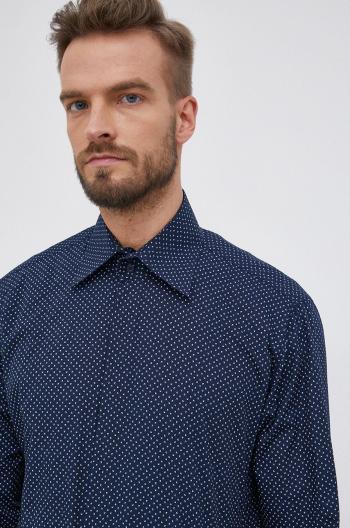 Bavlněné tričko Karl Lagerfeld pánské, tmavomodrá barva, regular, s klasickým límcem