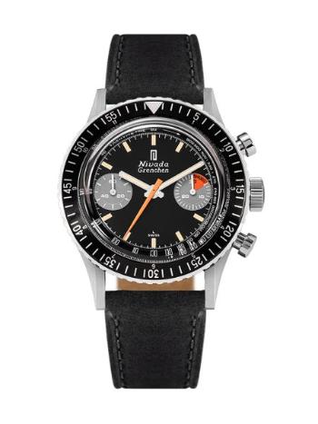 Nivada Grenchen Chronomaster Orange Boy SL Manual - Black leather