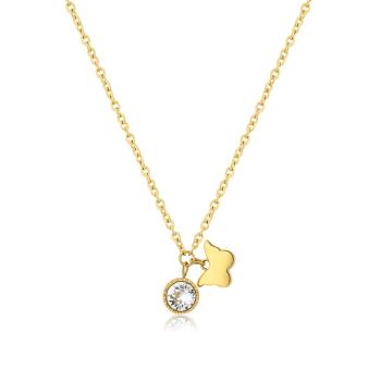 S`Agapõ Pozlacený náhrdelník s krystalem a motýlem Lucky Light SKT26