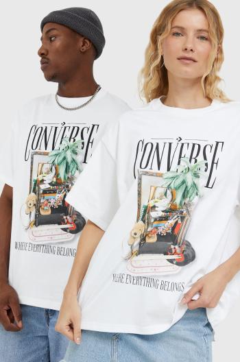 Bavlněné tričko Converse bílá barva, s potiskem