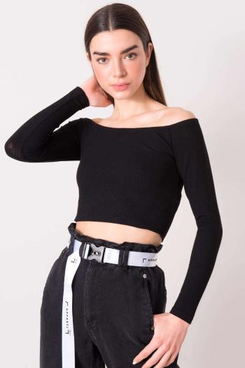 ČERNÝ ŽEBROVANÝ CROP TOP S DLOUHÝMI RUKÁVY 15900-BLACK Velikost: XS