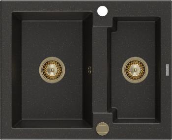 MEXEN/S Carlos granitový dřez 1.5 582x475 mm, černá/zlatý metalik, + zlatý sifon 6518581500-75-G