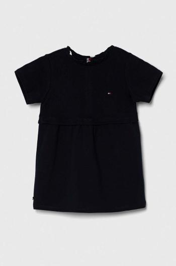 Dětské bavlněné šaty Tommy Hilfiger tmavomodrá barva, mini