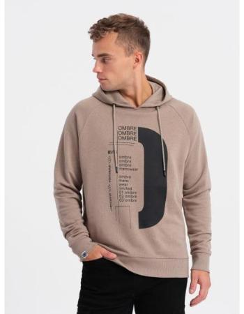 Pánská mikina HOODIE s potiskem V2 OM-SSPS-0152 tmavě béžová 