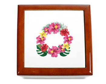 Dřevěná krabička Rámeček - tropické květiny