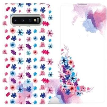 Flipové pouzdro na mobil Samsung Galaxy S10 Plus - MR04S Vodovkové kvítečky (5903226813032)