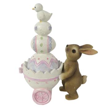 Dekorační králík s vozíkem ze skořápky plné vajíček - 12*6*14 cm 6PR3252