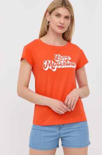 Bavlněné tričko Love Moschino oranžová barva