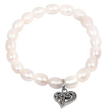 JwL Luxury Pearls Jemný náramek z pravých perel s kovovým srdíčkem JL0417
