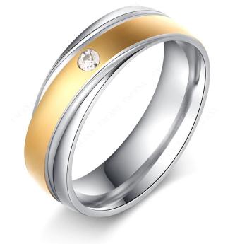 Ziskoun Stříbrnozlatý prsten z chirurgické oceli Twisted s zirkonem SR000119 Velikost: 7