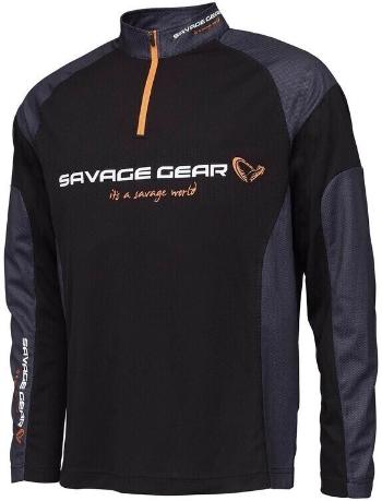 Savage Gear Tričko Tournament Gear Shirt 1/2 Zip Black Ink XL