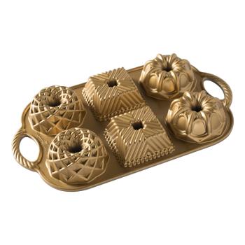 Nordic Ware Forma na 6 malých bábovek Geo Bundtlette zlatá 6 x 160 ml