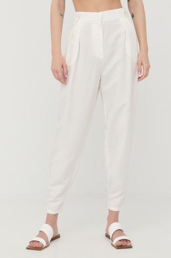 Plátěné kalhoty Patrizia Pepe dámské, bílá barva, široké, high waist