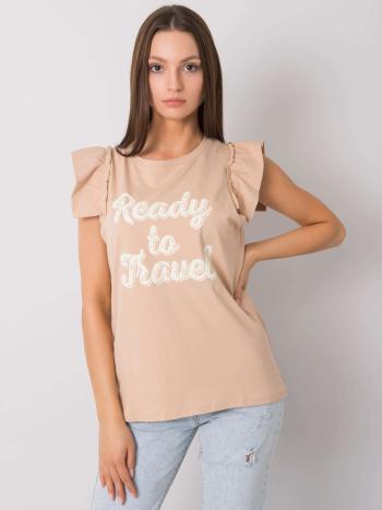 BÉŽOVÉ TRIČKO S NÁPISEM A VOLÁNEM FA-BZ-7191.10P-BEIGE Velikost: ONE SIZE