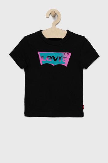 Dětské bavlněné tričko Levi's černá barva, s potiskem