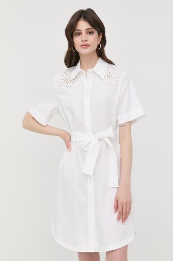 Bavlněné šaty BOSS bílá barva, mini