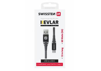 SWISSTEN DATOVÝ KABEL KEVLAR USB / USB-C 1,5 M ANTRACIT